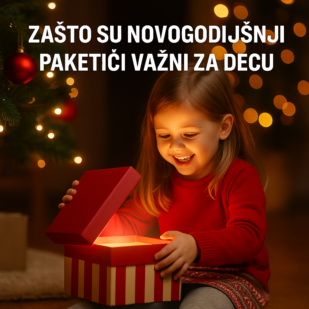 Dete otvara novogodišnji paketić pored jelke – radost i osmeh